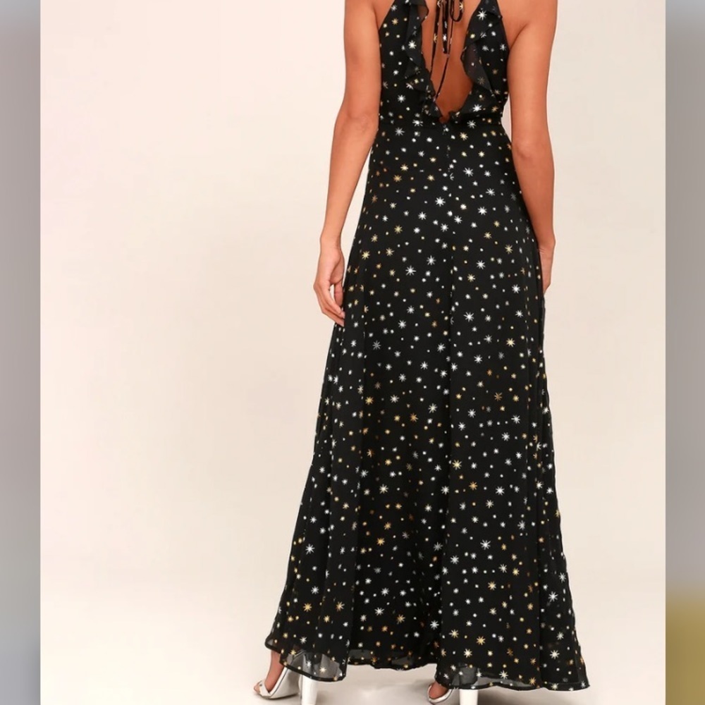 Galactic Goddess Black Star Print Maxi Dress - Picture 2 of 5
